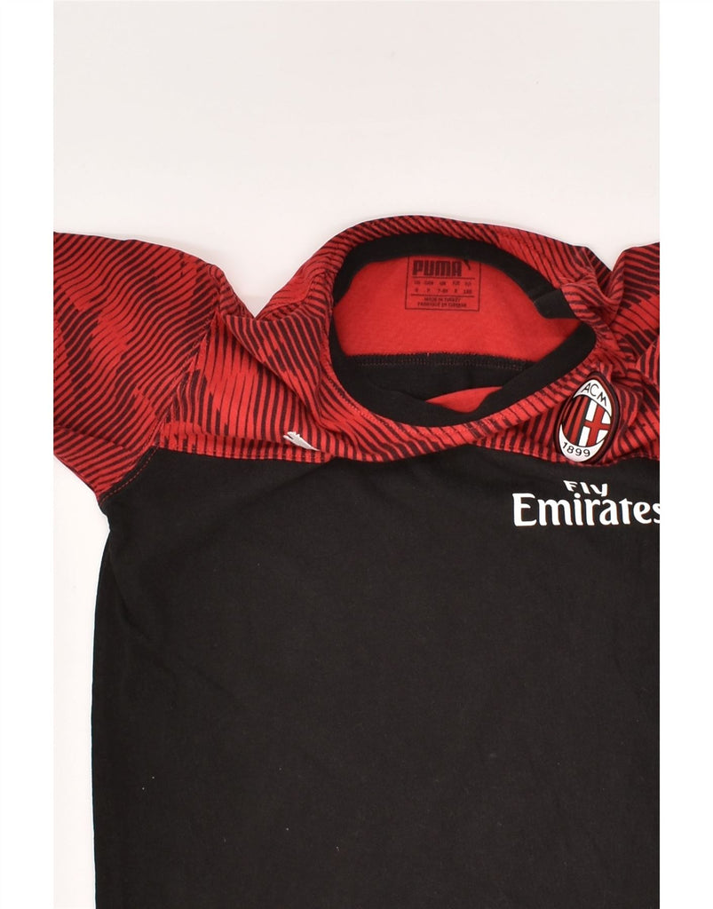 PUMA Boys AC Milan T-Shirt Top 7-8 Years Black Colourblock Cotton | Vintage Puma | Thrift | Second-Hand Puma | Used Clothing | Messina Hembry 