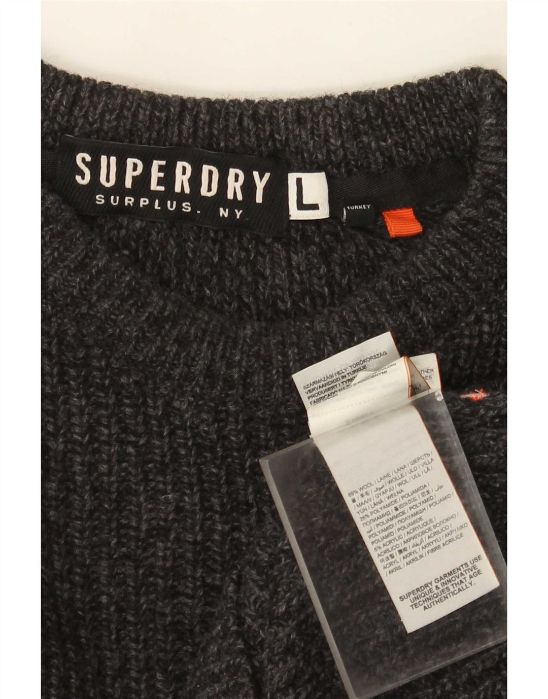 Superdry Mens Boat Neck Jumper Sweater Large Grey Wool