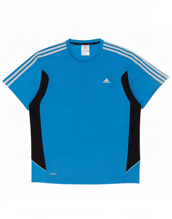 Adidas Mens Climalite T-Shirt Top Large Blue Colourblock Polyester