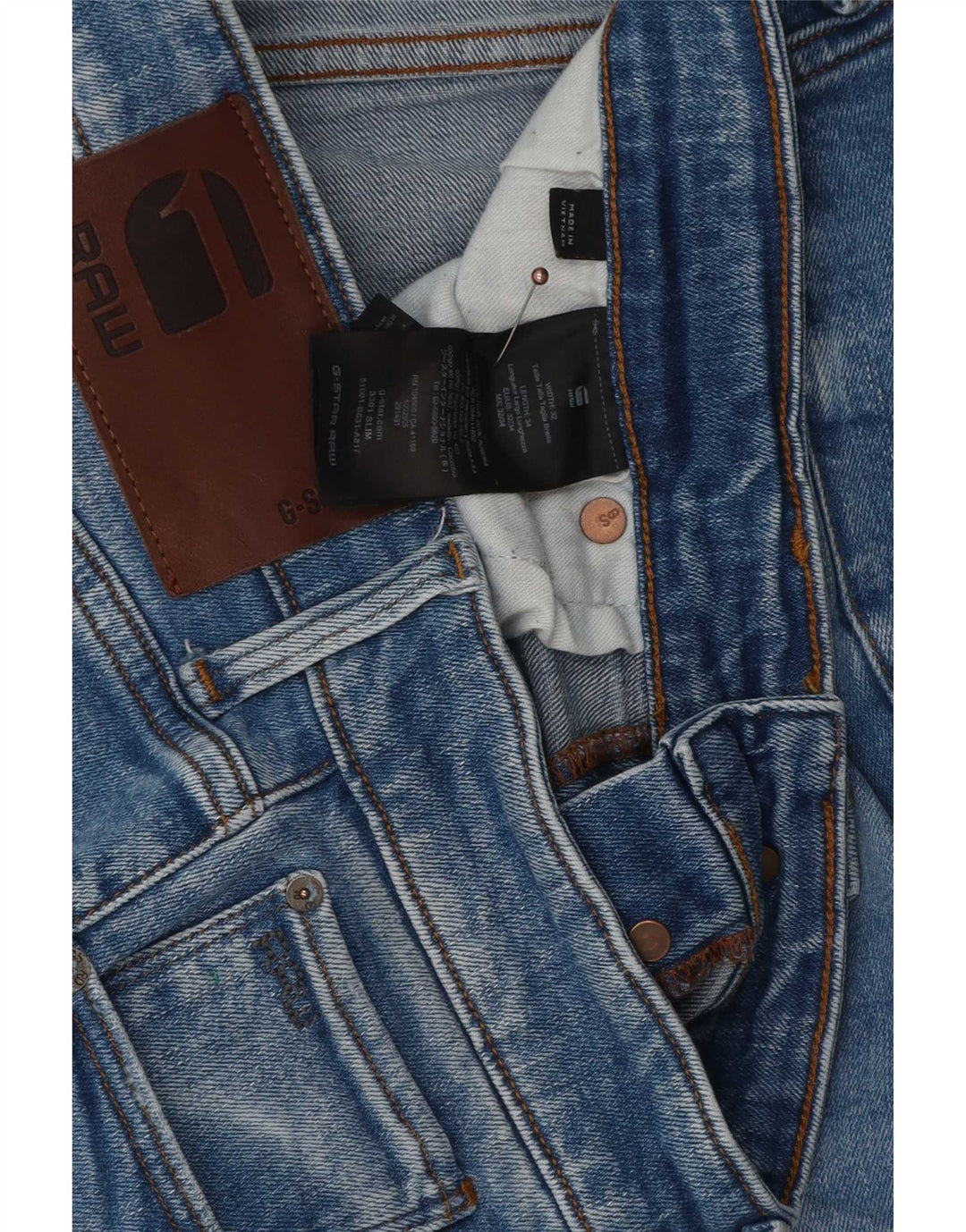 G-Star Mens 3301 Slim Jeans W32 L34 Blue Cotton