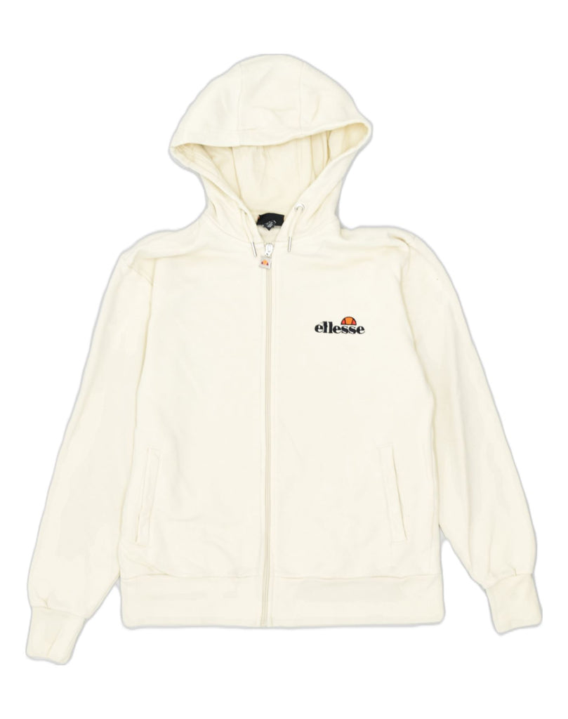 ELLESSE Womens Zip Hoodie Sweater UK 4 XS Off White Cotton | Vintage Ellesse | Thrift | Second-Hand Ellesse | Used Clothing | Messina Hembry 