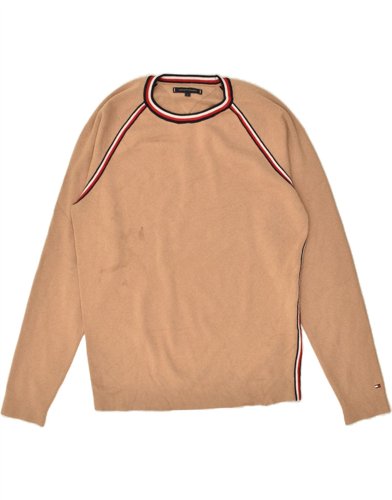 TOMMY HILFIGER Womens Crew Neck Jumper Sweater UK 14 Large Beige Cotton | Vintage Tommy Hilfiger | Thrift | Second-Hand Tommy Hilfiger | Used Clothing | Messina Hembry 