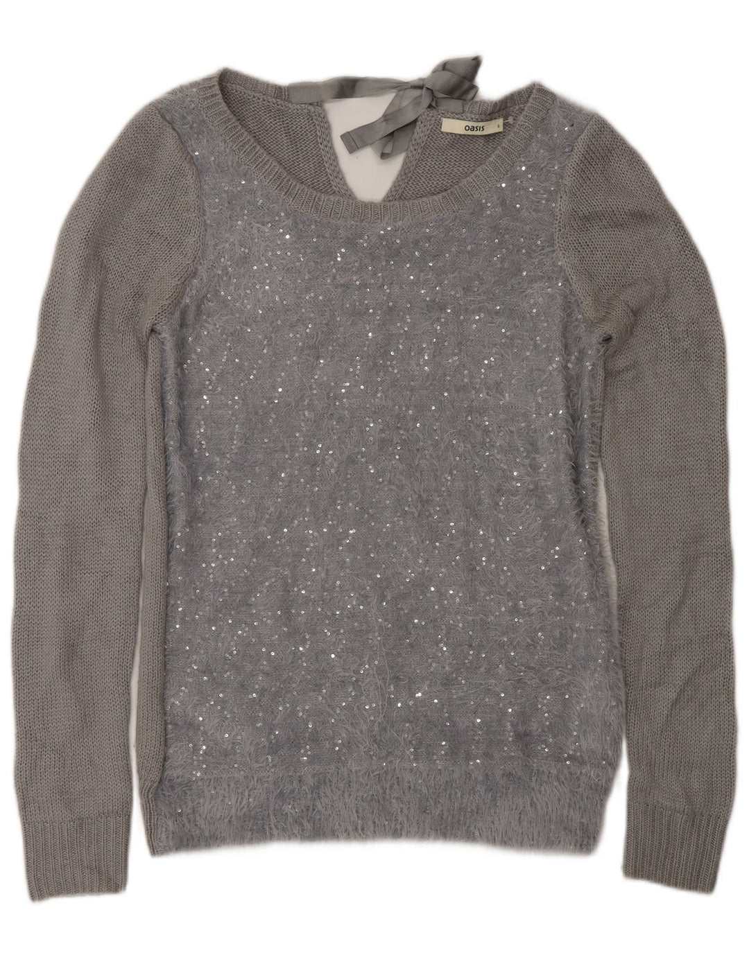 Oasis Womens Boat Neck Jumper Sweater UK 10 Small Grey Polyamide