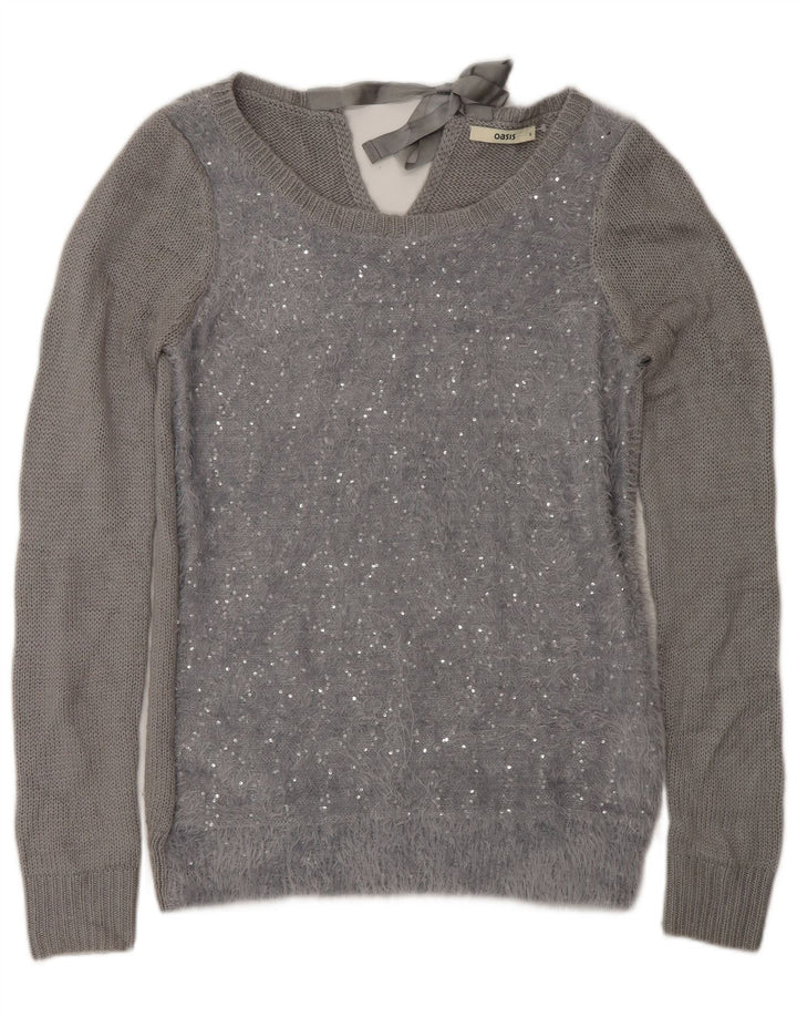Oasis Womens Boat Neck Jumper Sweater UK 10 Small Grey Polyamide