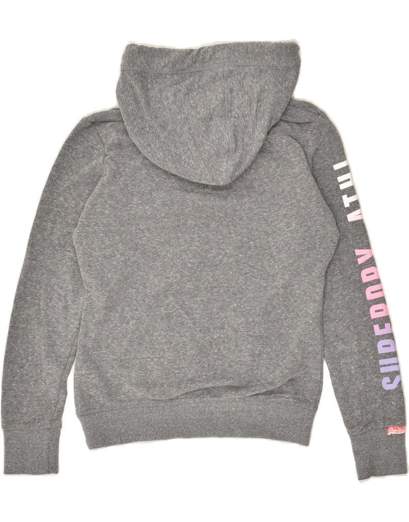 SUPERDRY Womens Track & Field Graphic Hoodie Jumper UK 6 XS Grey Cotton | Vintage Superdry | Thrift | Second-Hand Superdry | Used Clothing | Messina Hembry 