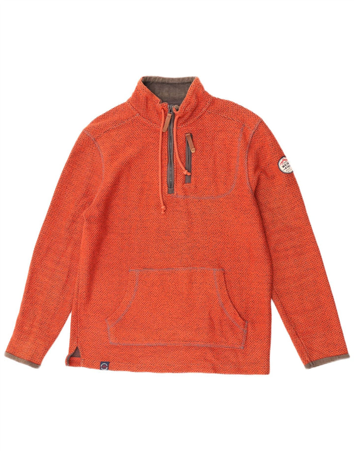 Weird Fish Mens Zip Neck Jumper Sweater Large Orange Cotton