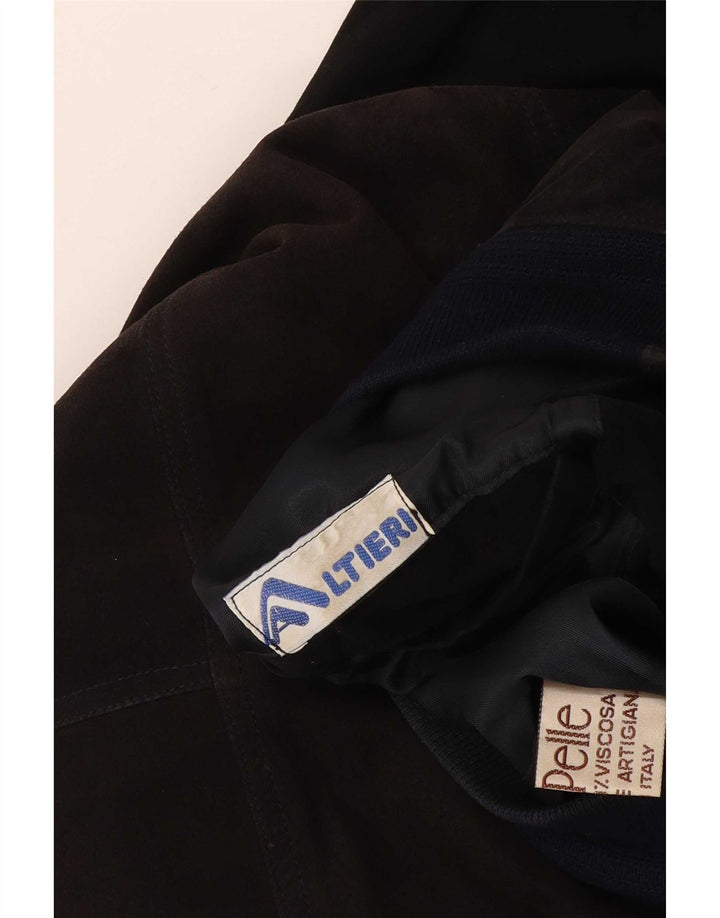 Vintage Mens Suede Bomber Jacket UK 38 Medium Black Colourblock Leather