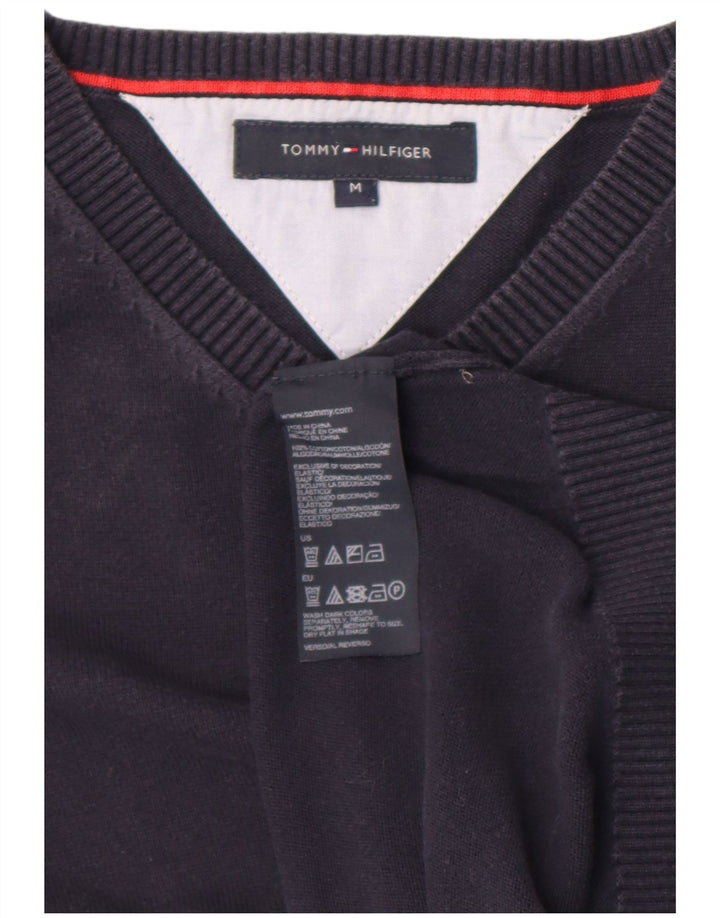 Tommy Hilfiger Mens V-Neck Jumper Sweater Medium Navy Blue Cotton