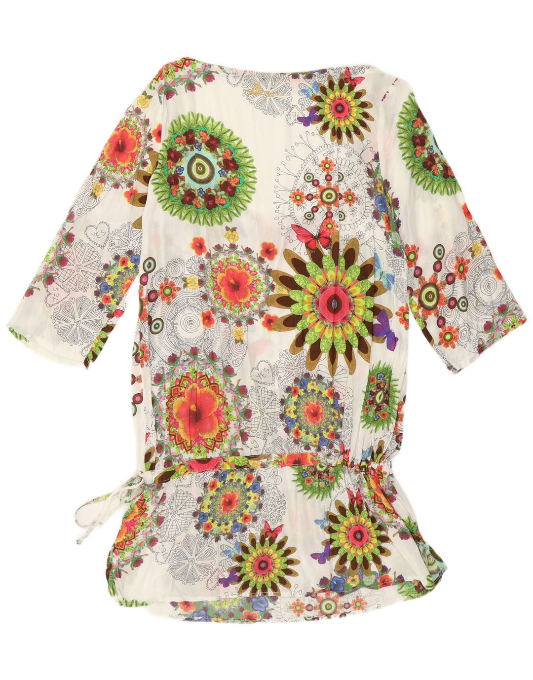 Desigual Womens 3/4 Sleeve Tunic Top UK 12 Medium White Floral