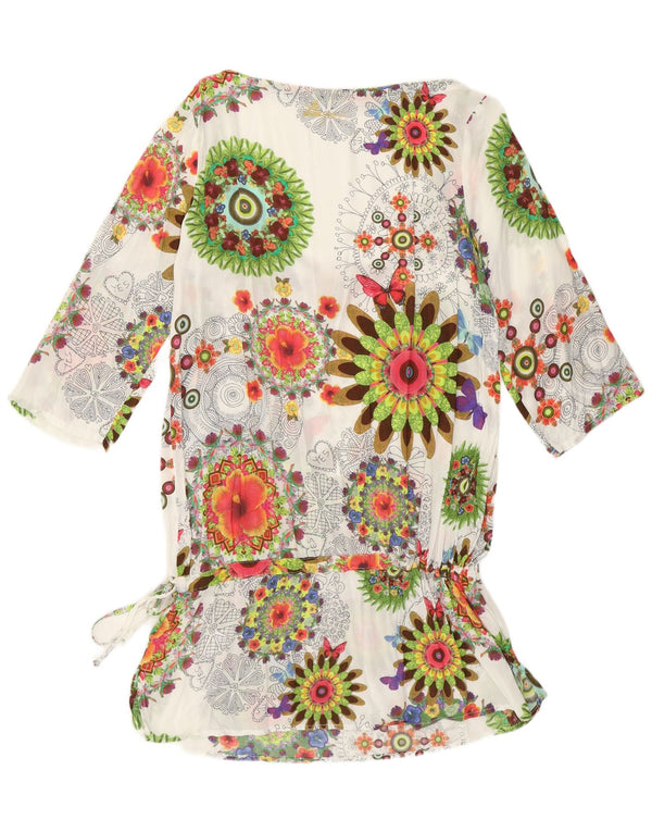 Desigual Womens 3/4 Sleeve Tunic Top UK 12 Medium White Floral