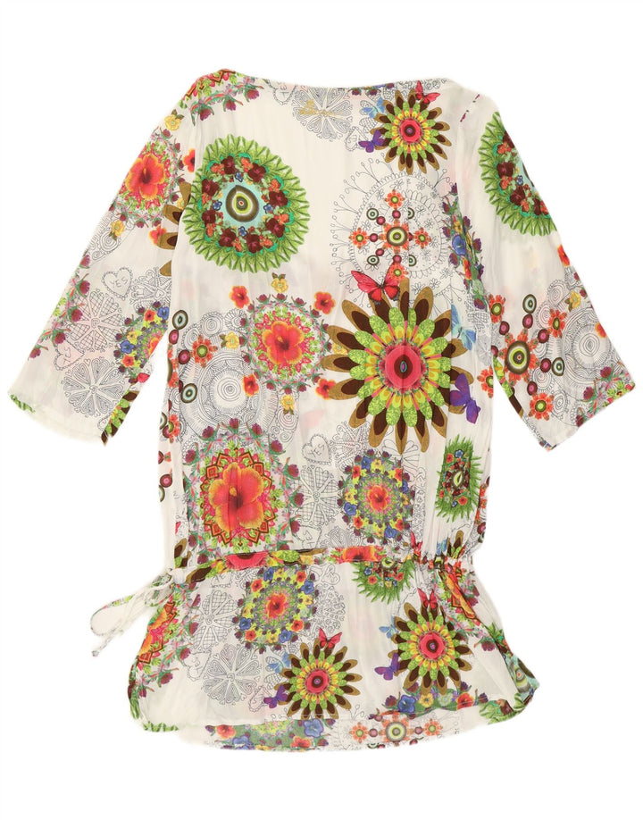 Desigual Womens 3/4 Sleeve Tunic Top UK 12 Medium White Floral