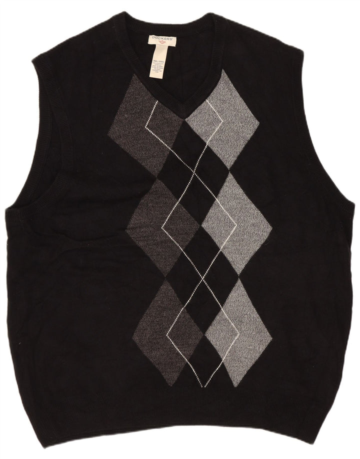 Dockers Mens Vest Tank Top 2XL Black Argyle/Diamond Acrylic