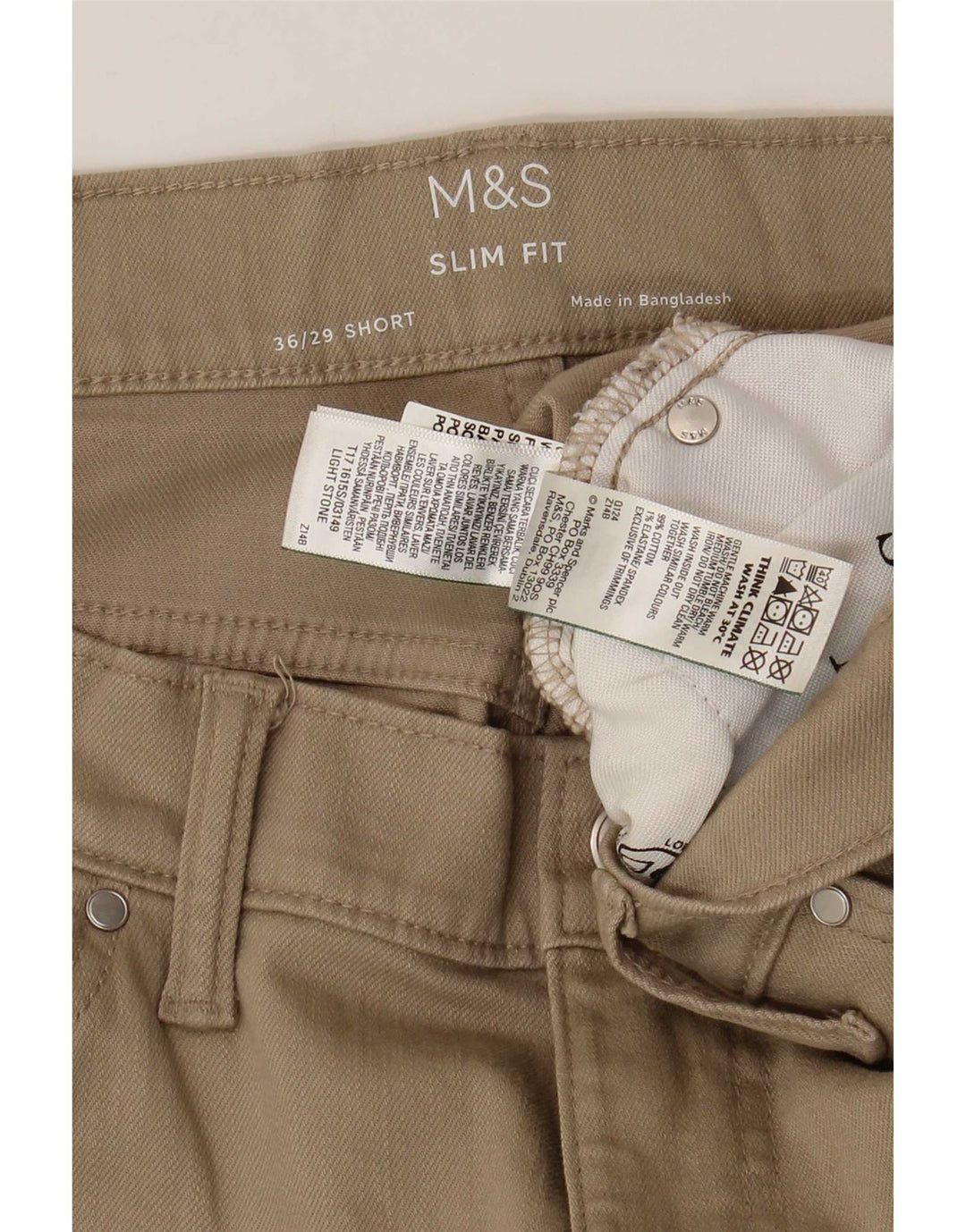 Marks & Spencer Mens Slim Jeans W36 L29 Beige Cotton