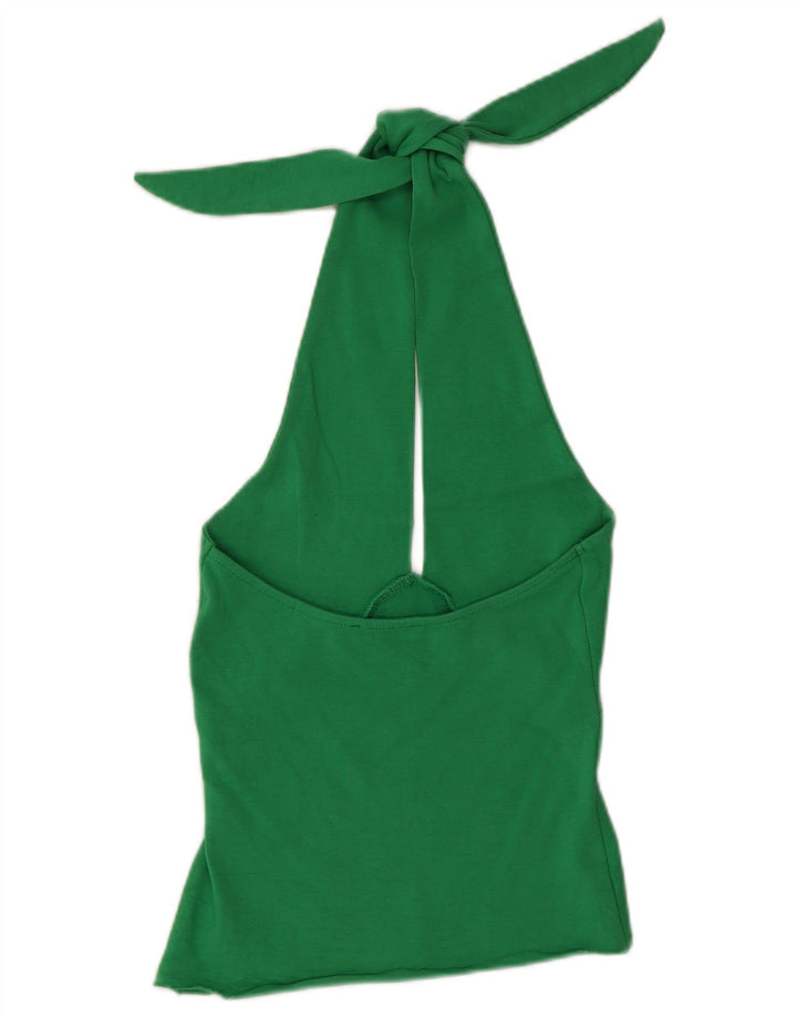 Zara Womens Crop Halter Top UK 12 Medium Green Cotton
