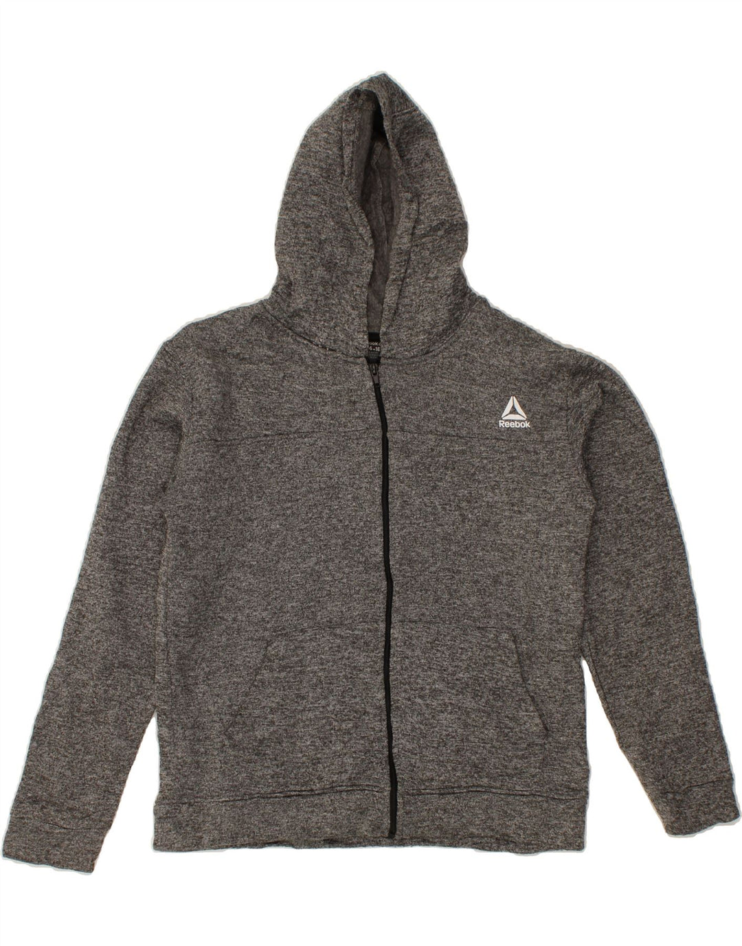 REEBOK Womens Zip Hoodie Sweater UK 14/16  Large Grey Flecked Polyester Vintage Reebok and Second-Hand Reebok from Messina Hembry 