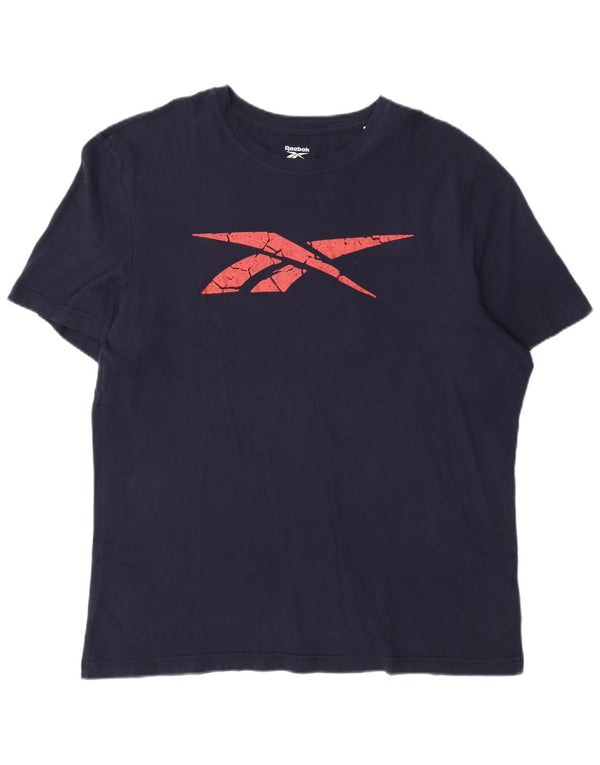 Reebok Mens Graphic T-Shirt Top XL Navy Blue Cotton