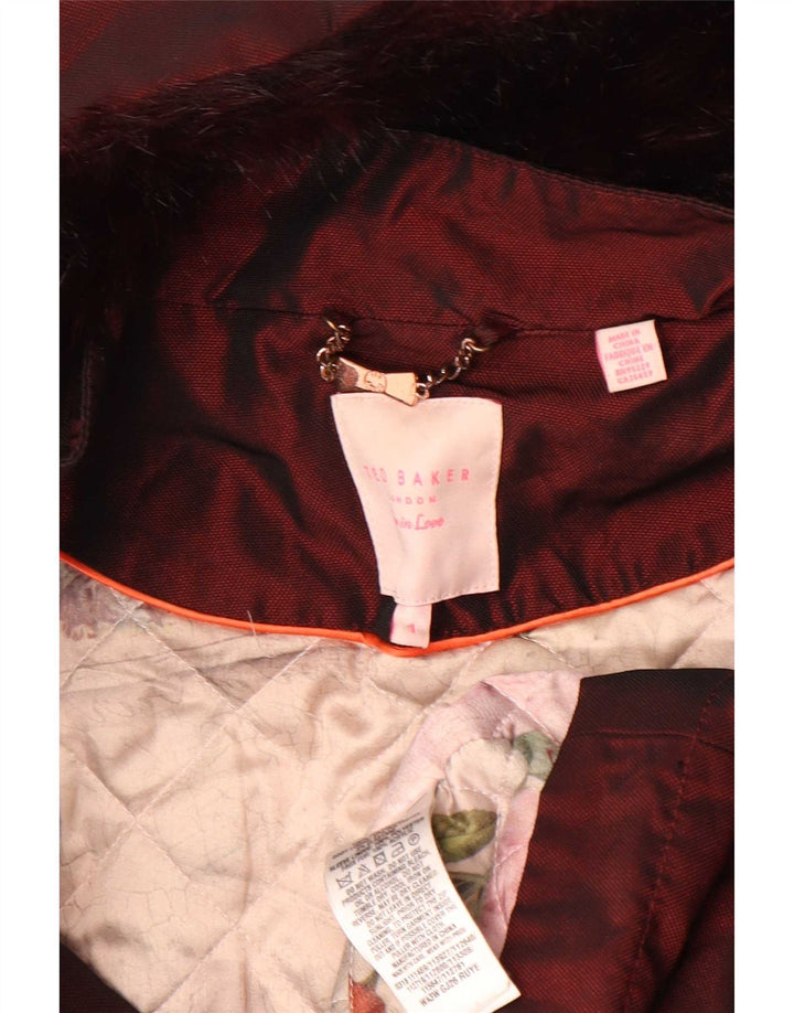 Ted Baker Womens Hooded Parka Jacket Size 1 XS Burgundy Polyester