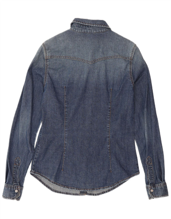 Benetton Womens Denim Shirt UK 12 Medium Blue Cotton