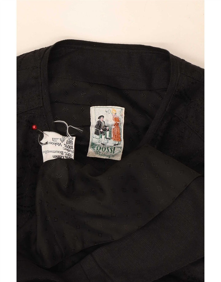 Gossl Womens Trachten Crop Cardigan Top EU 40 Medium Black Linen