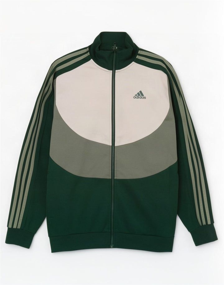 Adidas Mens Tracksuit Top Jacket Medium Green Colourblock Cotton