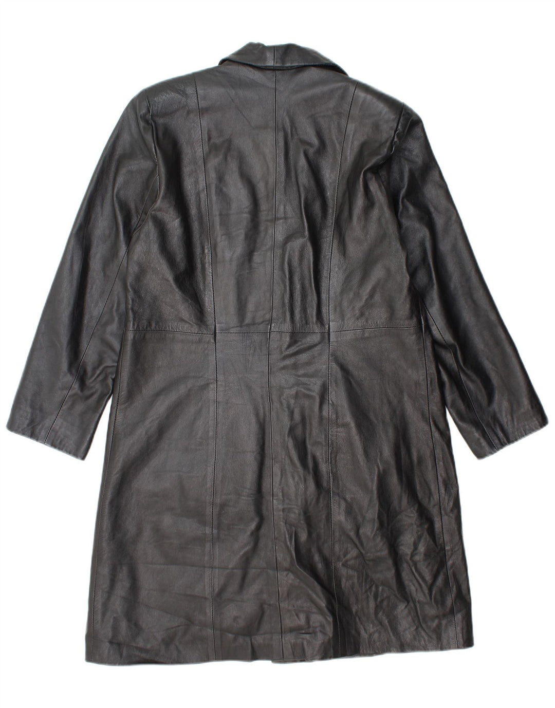 VINTAGE Womens Leather Coat UK 18 XL Black Leather