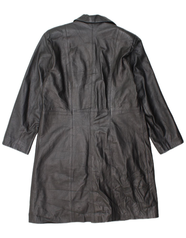 VINTAGE Womens Leather Coat UK 18 XL Black Leather