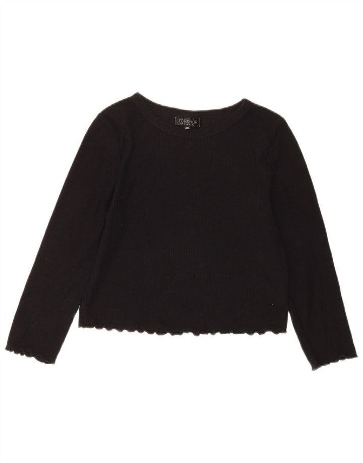 Topshop Womens Crop Blouse Top UK 8 Small Black Cotton