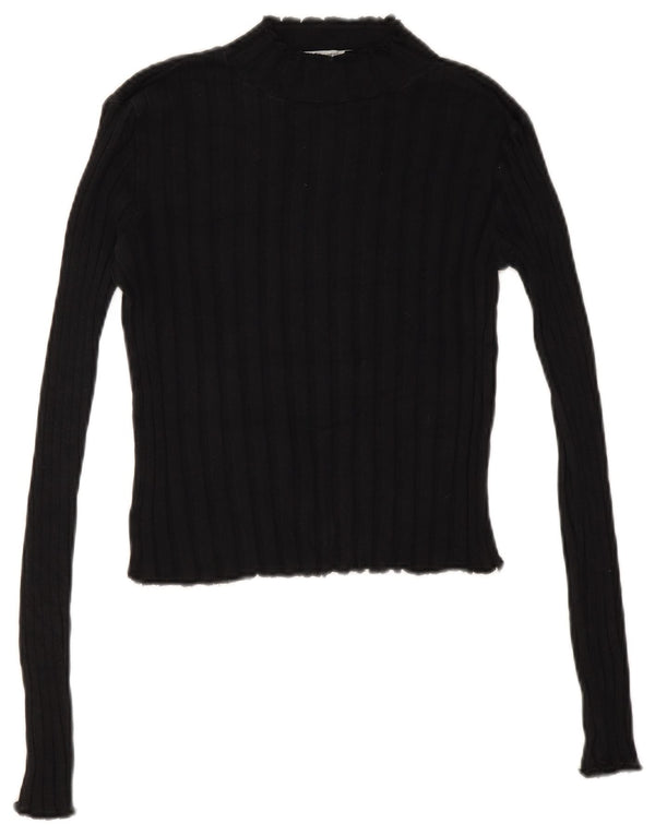 Zara Womens Crop Turtle Neck Jumper Sweater UK 12 Medium Black
