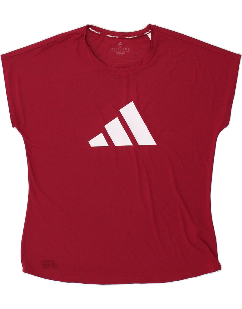 ADIDAS Womens Graphic T-Shirt Top UK 20/22  XL Burgundy Polyester | Vintage Adidas | Thrift | Second-Hand Adidas | Used Clothing | Messina Hembry 