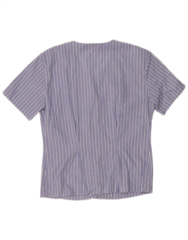 PAOLO PECORA Womens Short Sleeve Shirt UK 10 Small Blue Pinstripe Cotton