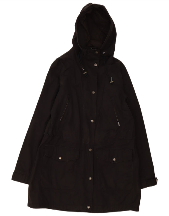 Fat Face Womens Hooded Parka Jacket UK 12 Medium Black Cotton
