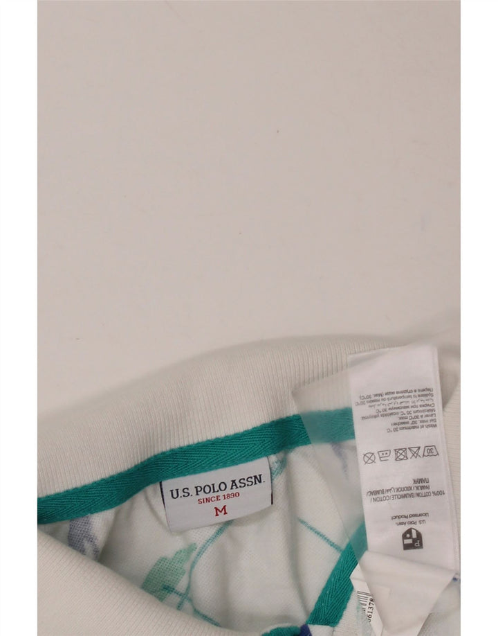 US Polo Assn Mens Abstract Pattern Polo Shirt Medium White Floral Cotton