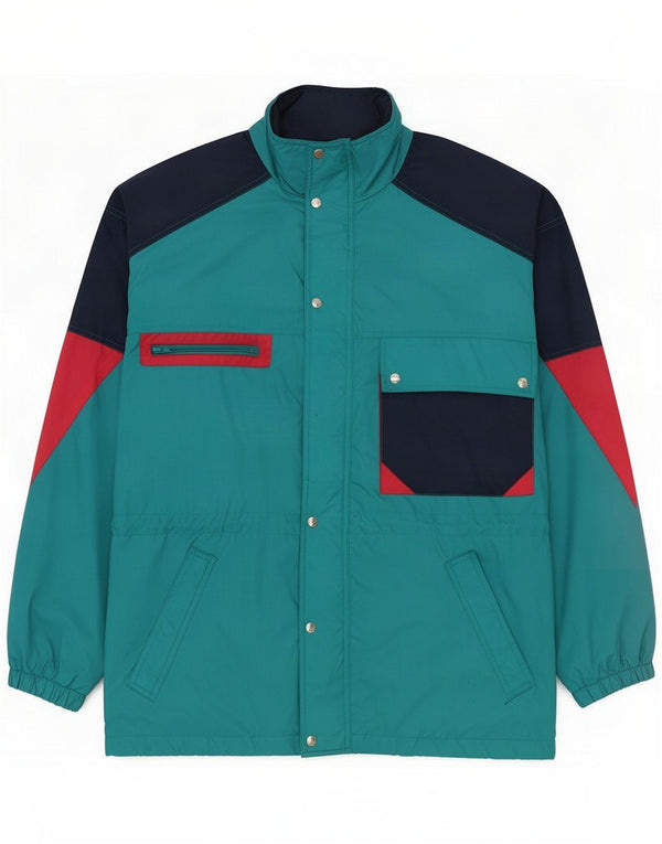 Vintage Mens Hooded Windbreaker Jacket UK 40 Large Blue Colourblock