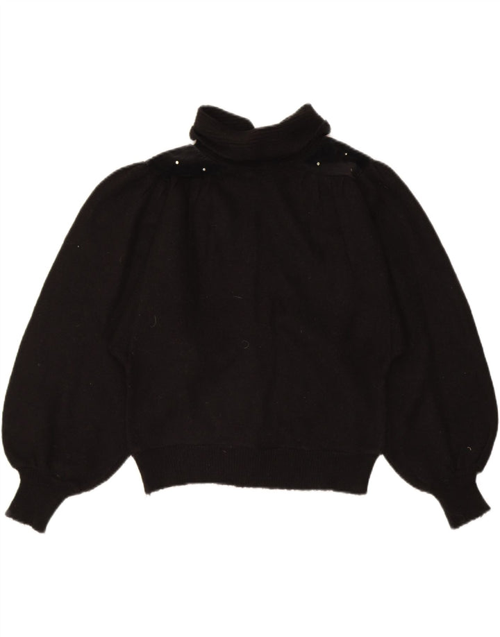 VINTAGE Womens Polo Neck Jumper Sweater UK 12 Medium Black Vintage Vintage and Second-Hand Vintage from Messina Hembry 
