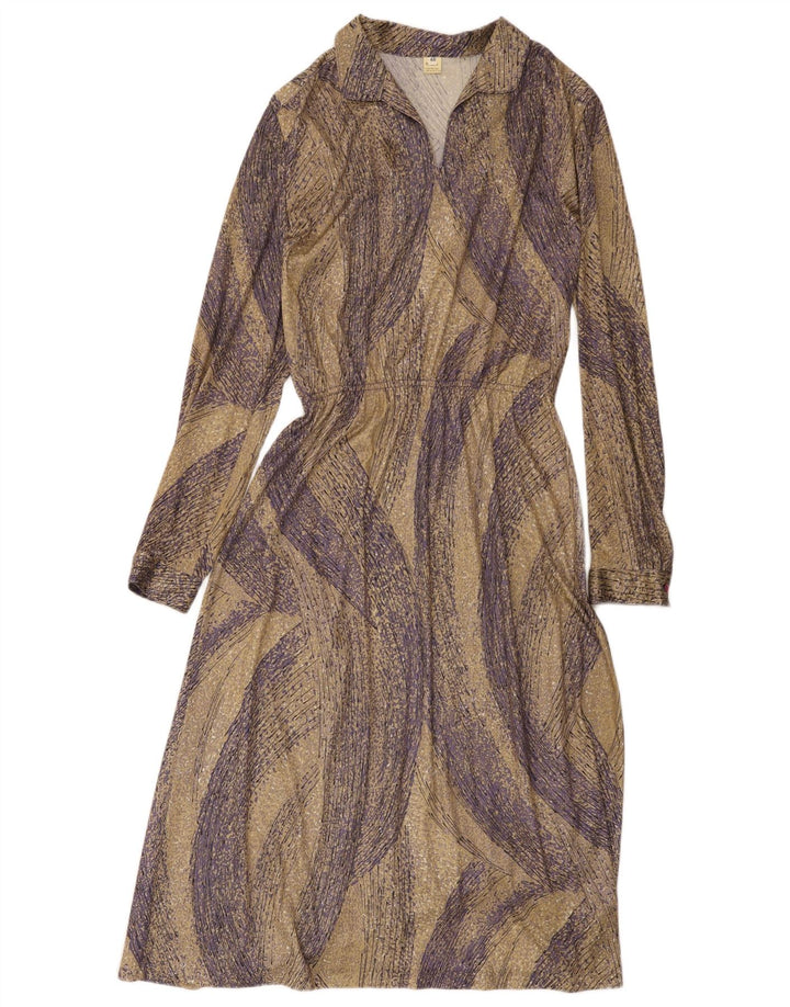 Vintage Womens Long Sleeve Maxi Dress IT 48 XL Brown Polyester