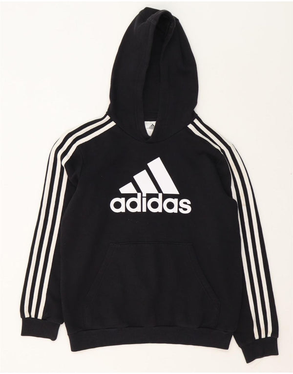 Adidas Boys Graphic Hoodie Jumper 11-12 Years Black Cotton