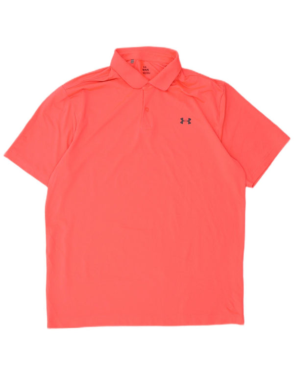 UNDER ARMOUR Mens Polo Shirt Large Pink Polyester