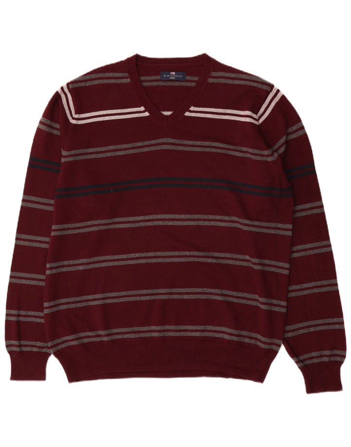 Marks & Spencer Mens Blue Harbour V-Neck Jumper Sweater Large Maroon