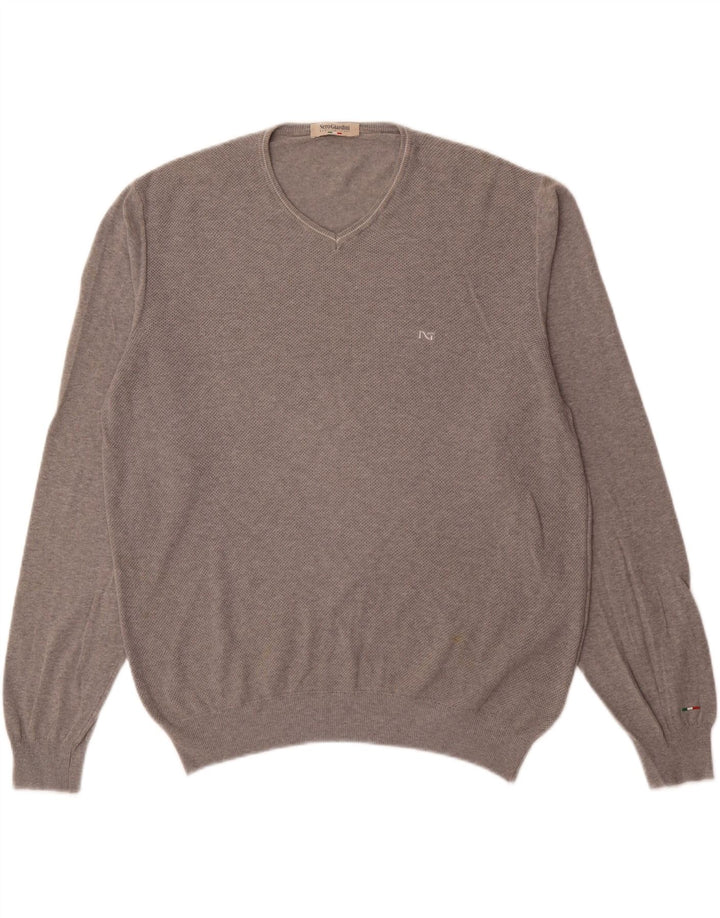 NERO GIARDINI Mens V-Neck Jumper Sweater IT 56 2XL Grey Cotton Vintage Nero Giardini and Second-Hand Nero Giardini from Messina Hembry 