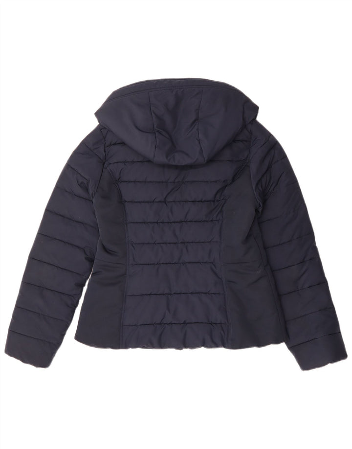 Hollister Womens Hooded Sherpa Padded Jacket UK 14 Medium Navy Blue