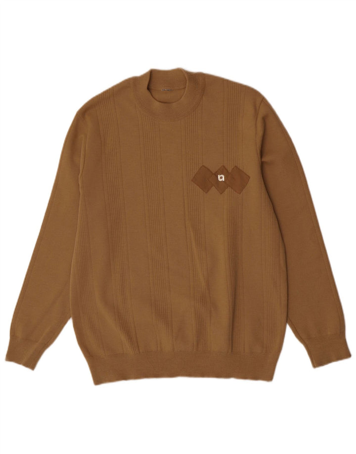 Vintage Mens Crew Neck Jumper Sweater Medium Brown