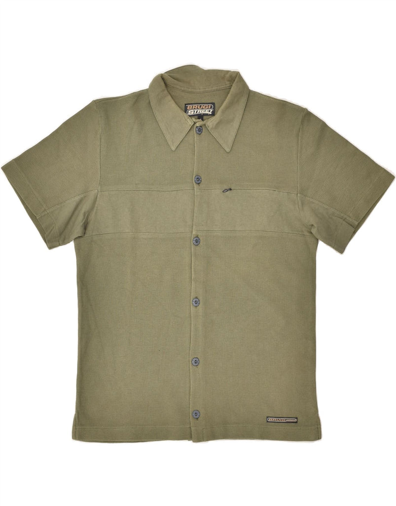 BRUGI Mens Short Sleeve Shirt Small Khaki Cotton | Vintage Brugi | Thrift | Second-Hand Brugi | Used Clothing | Messina Hembry 