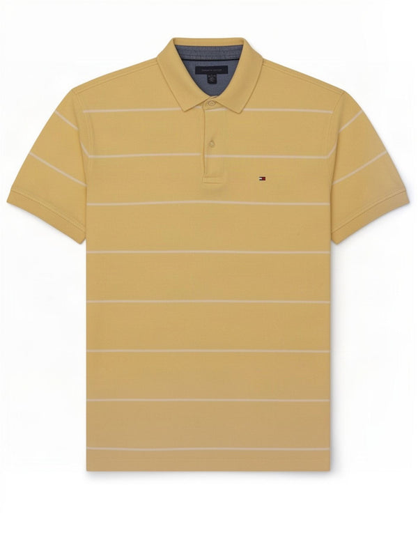 Tommy Hilfiger Mens Polo Shirt XL Yellow Striped Cotton