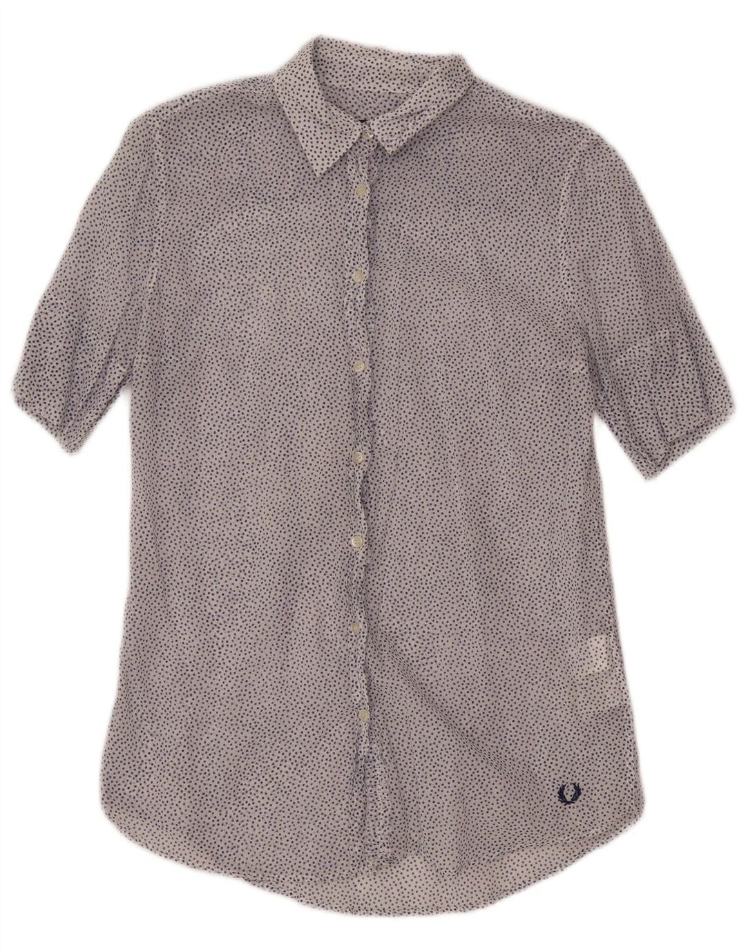 Fred Perry Womens See Through Shirt UK 14 Large White Spotted Cotton