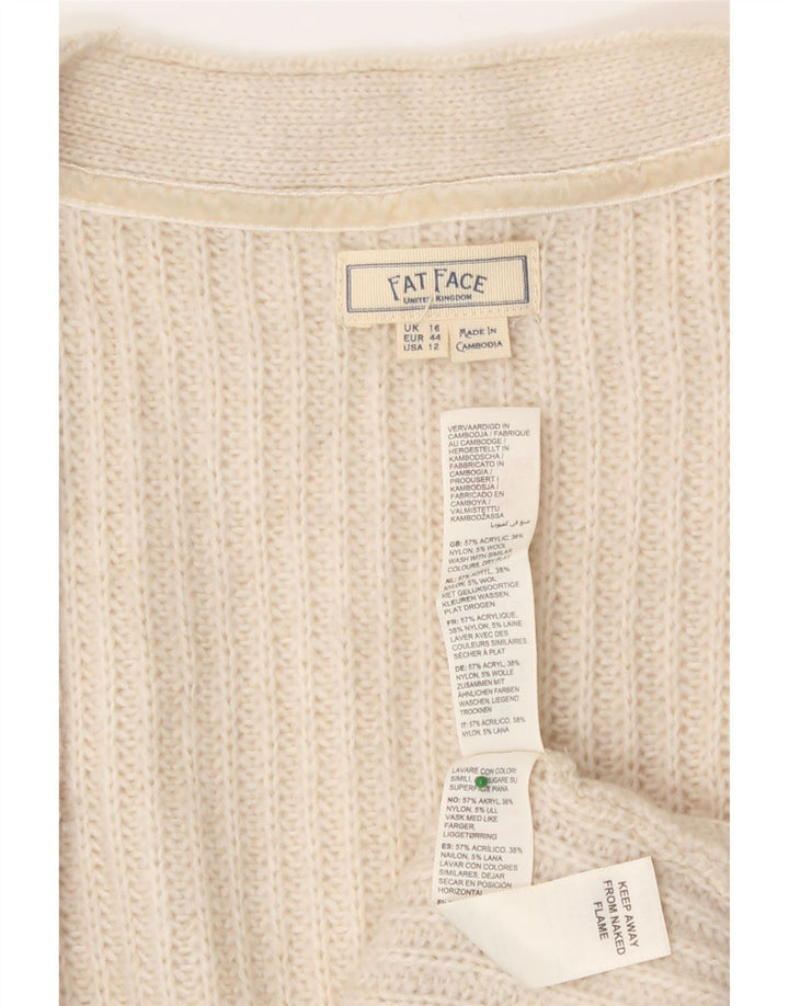 Fat Face Womens Oversized Longline Cardigan Sweater UK 16 Large Off White
