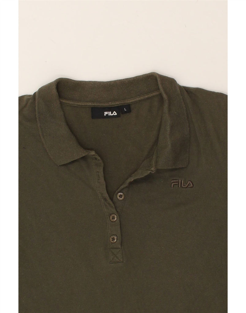 FILA Womens 3/4 Sleeve Polo Shirt UK 14 Large Khaki Cotton | Vintage Fila | Thrift | Second-Hand Fila | Used Clothing | Messina Hembry 