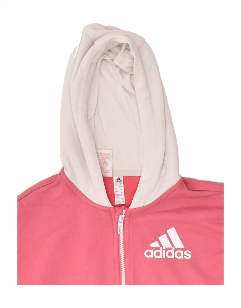 ADIDAS Girls Graphic Zip Hoodie Sweater 9-10 Years Pink Colourblock Cotton | Vintage Adidas | Thrift | Second-Hand Adidas | Used Clothing | Messina Hembry 