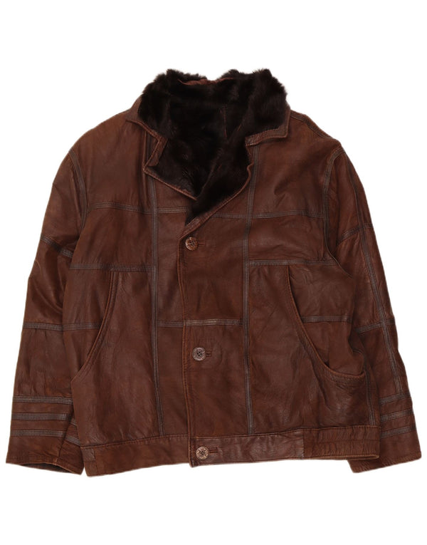 Vintage Mens Shearling Jacket UK 40 Large Brown Patchwork