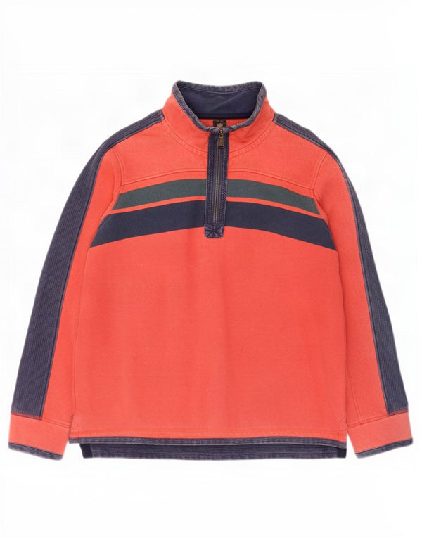 Fat Face Mens Zip Neck Sweatshirt Jumper Large Orange Colourblock Cotton