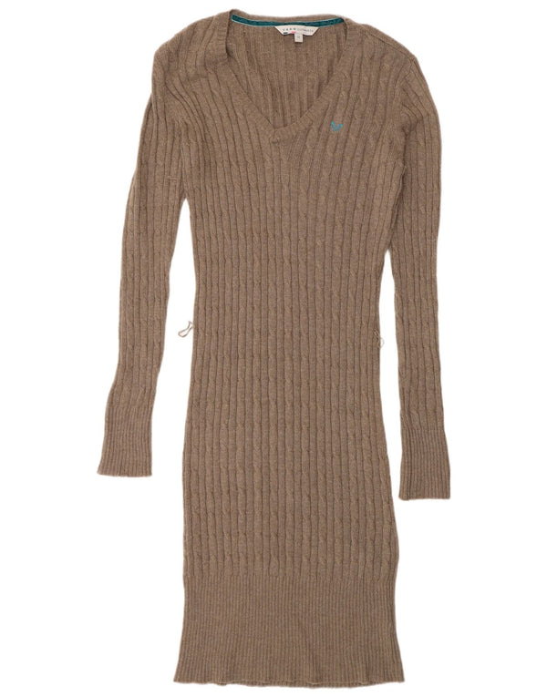 Crew Clothing Womens Long Sleeve Jumper Dress UK 10 Small Brown Cotton